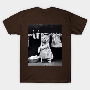 Vintage Black and White Kitty Laundry Photo T-Shirt